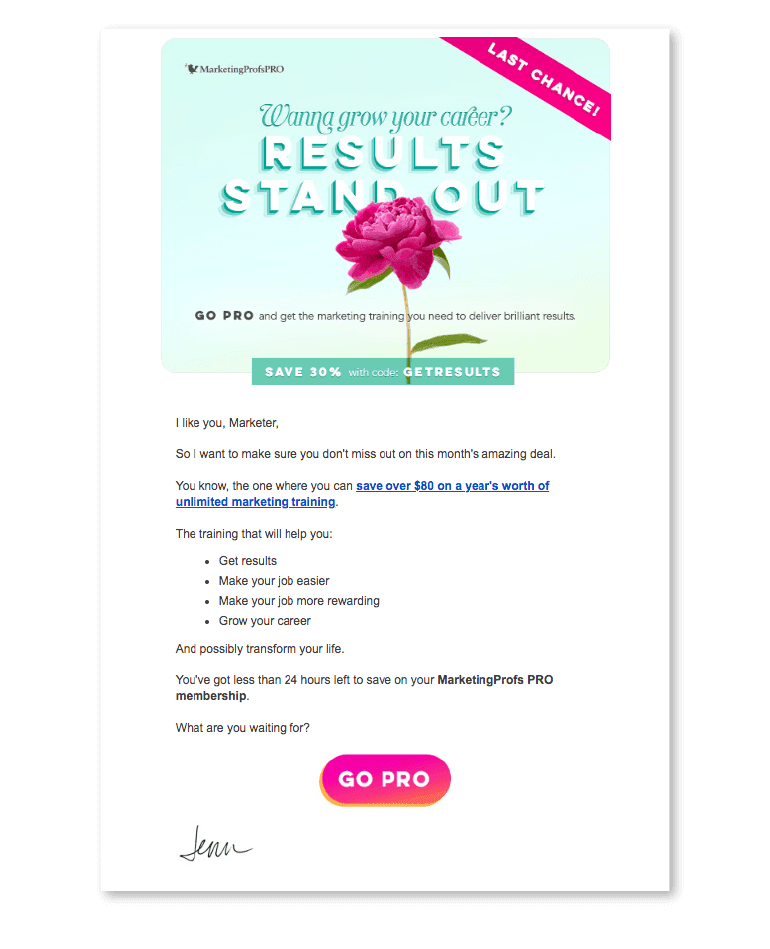 Example of an email CTA