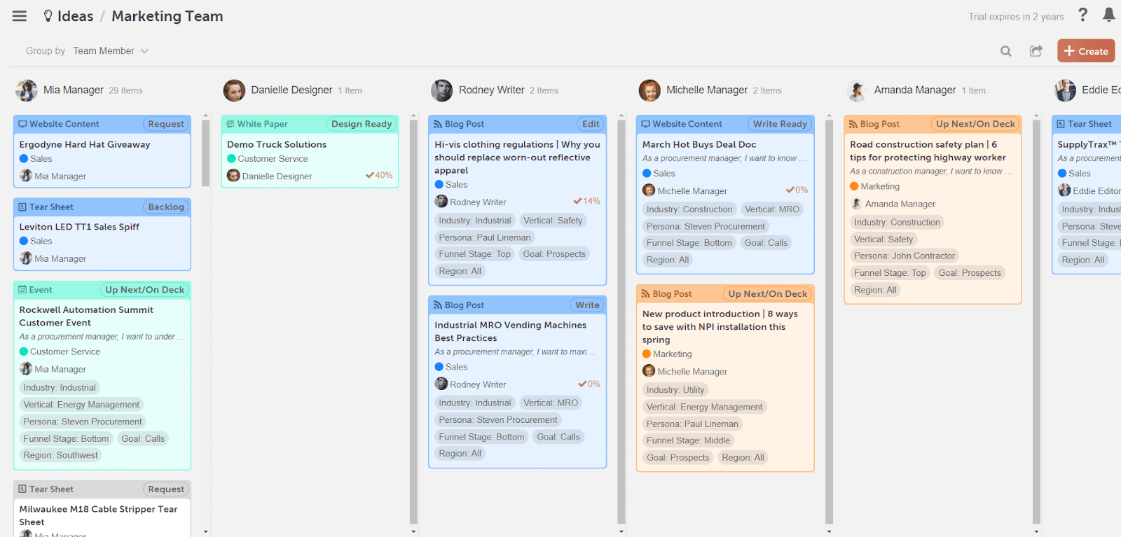  Screenshot of the Team Member view in CoSchedule