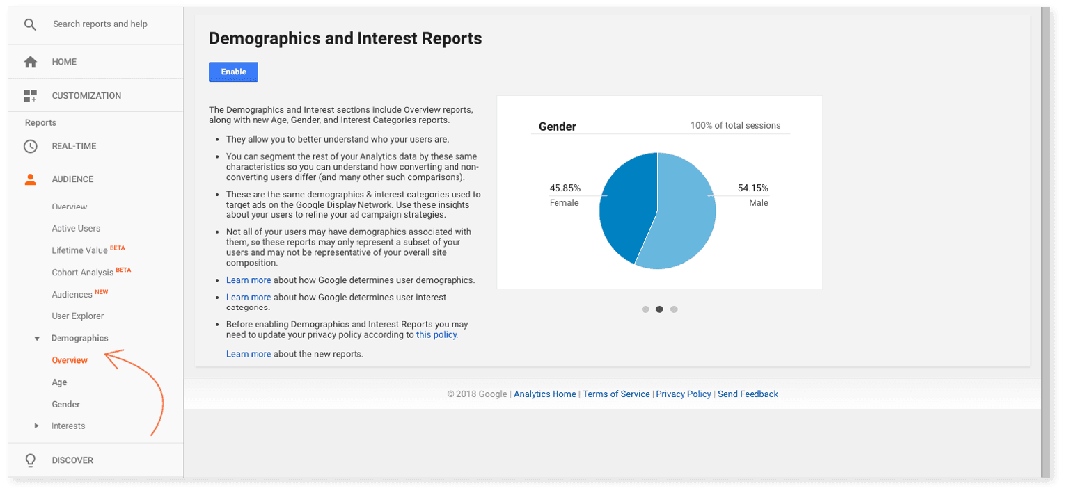 Where to find demographics and interests in Google Analytics