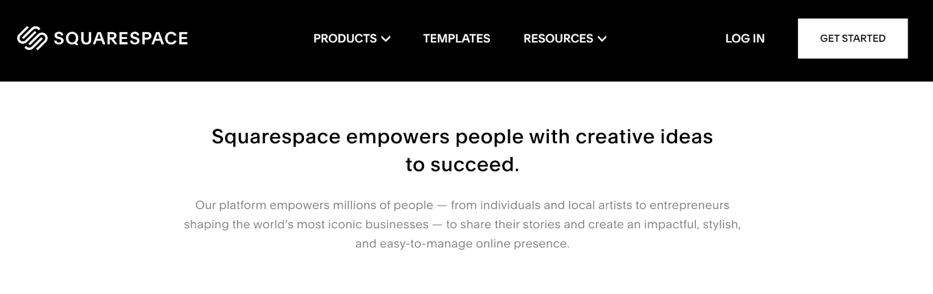 The mission statement for the website Squarespace
