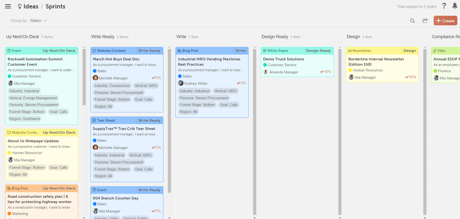  Screenshot of the Status view in CoSchedule