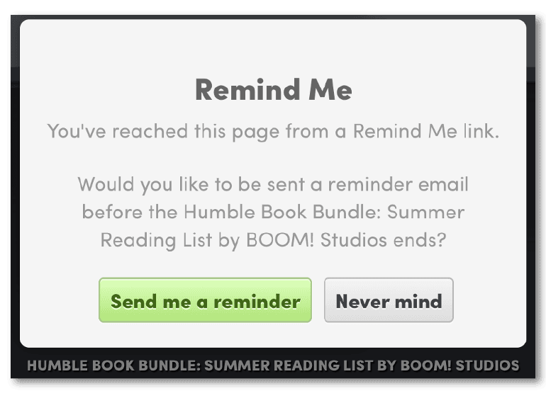 Example of an email reminder call-to-action from Humble Bundle