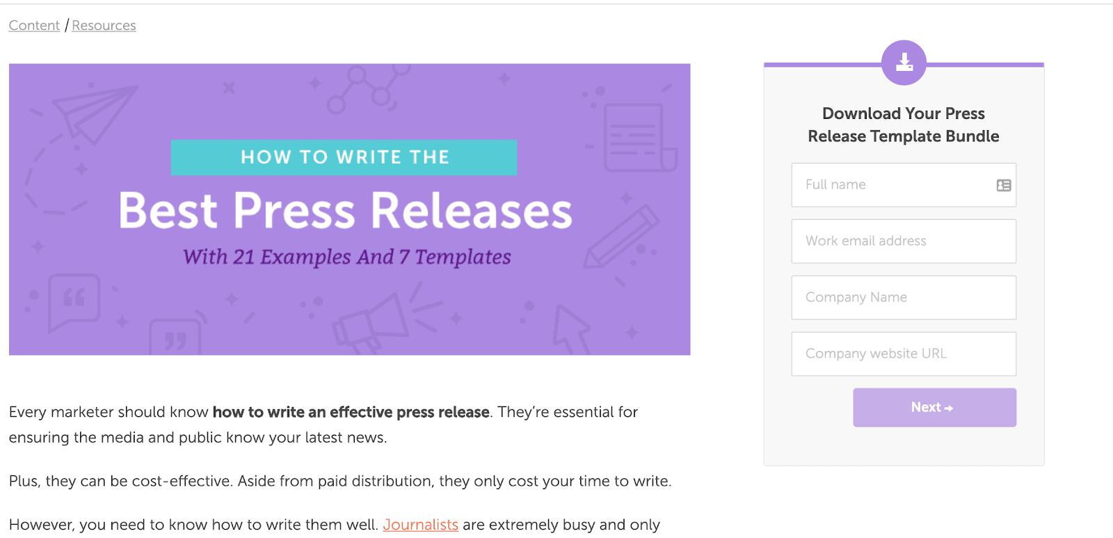 An example from CoSchedule on how to write a press release