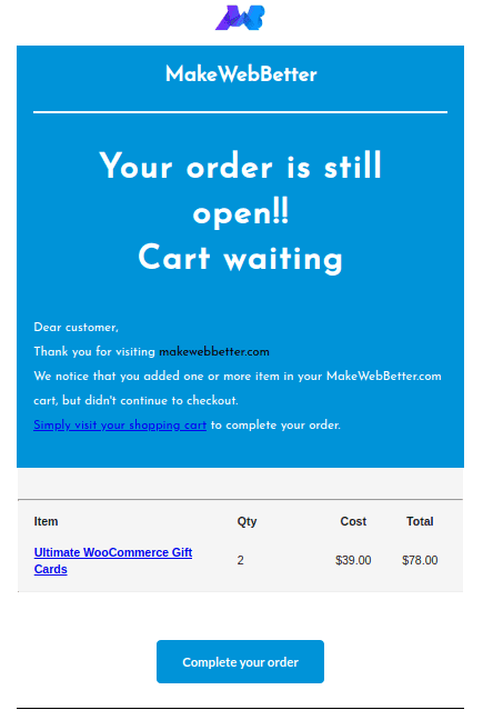 Abandoned Cart Email