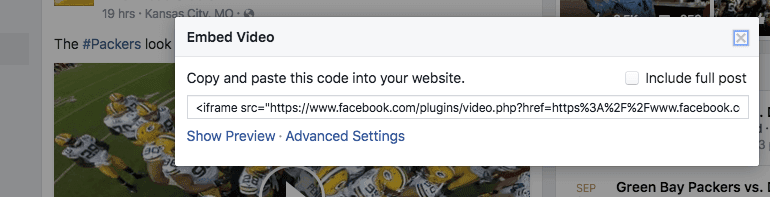 Facebook embed video, next step