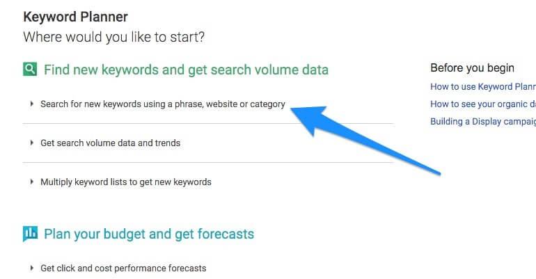 Search for new keywords in Keyword Planner