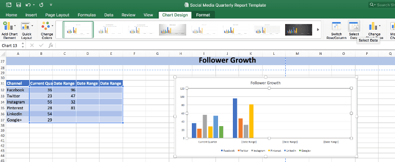 Select data in follower growth section