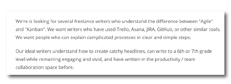 Example of a freelance writer job ad from Problogger.