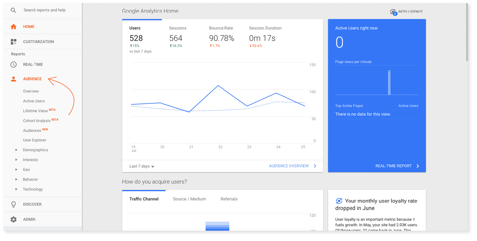 Where to find Audience Reports in Google Analytics