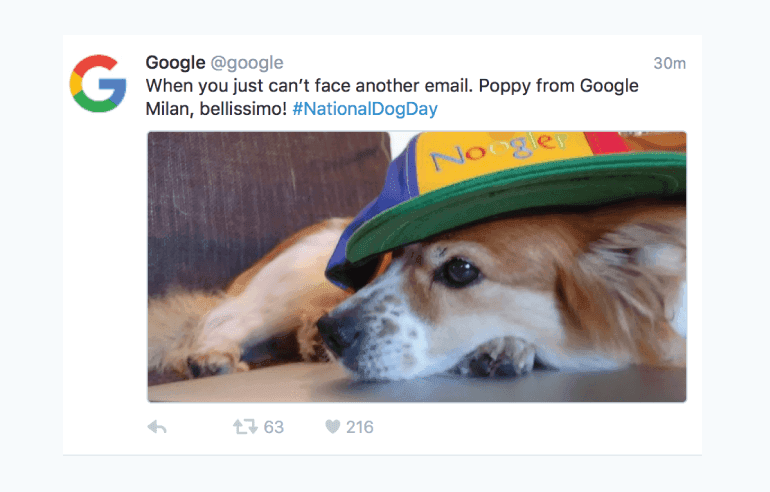 Example of a fun but professional tweet from Google