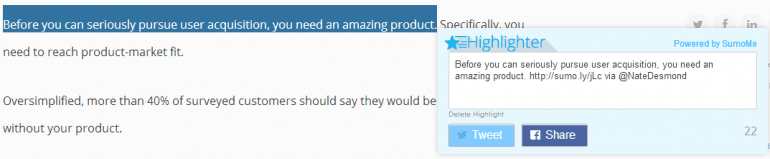 how to promote your blog with SumoMe highlighter