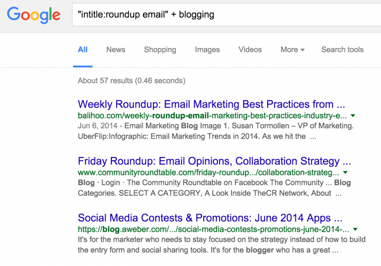 Google search results for "intitle:roundup email" + blogging"
