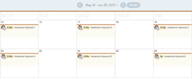 Example of ideas placed on the CoSchedule calendar