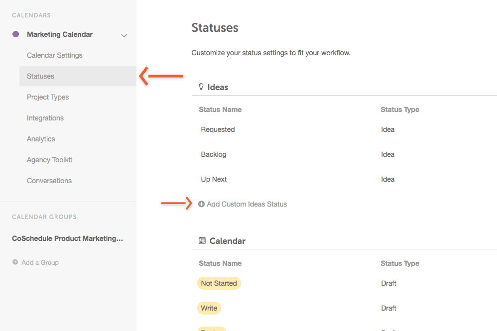 Custom Statuses Coschedule