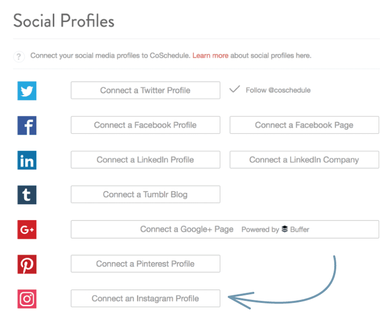 Find your Instagram calendar settings in CoSchedule