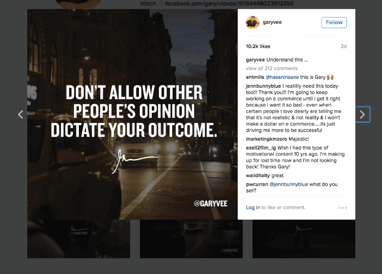 Example of image and copy alignment in an Instagram post