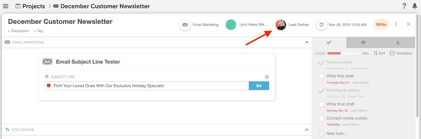 Kanban ownership example in CoSchedule