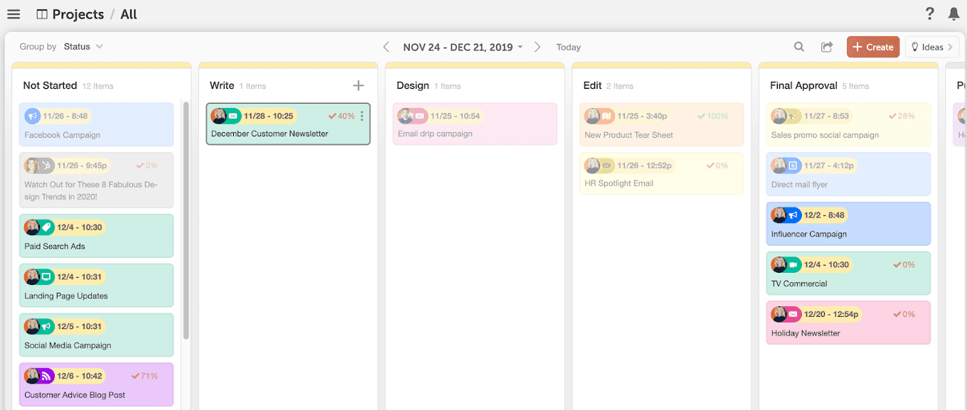 Moving cards on the kanban board