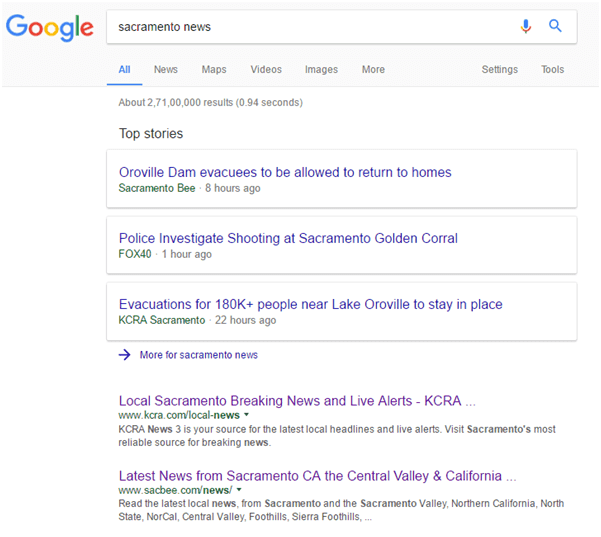 Example of local search results