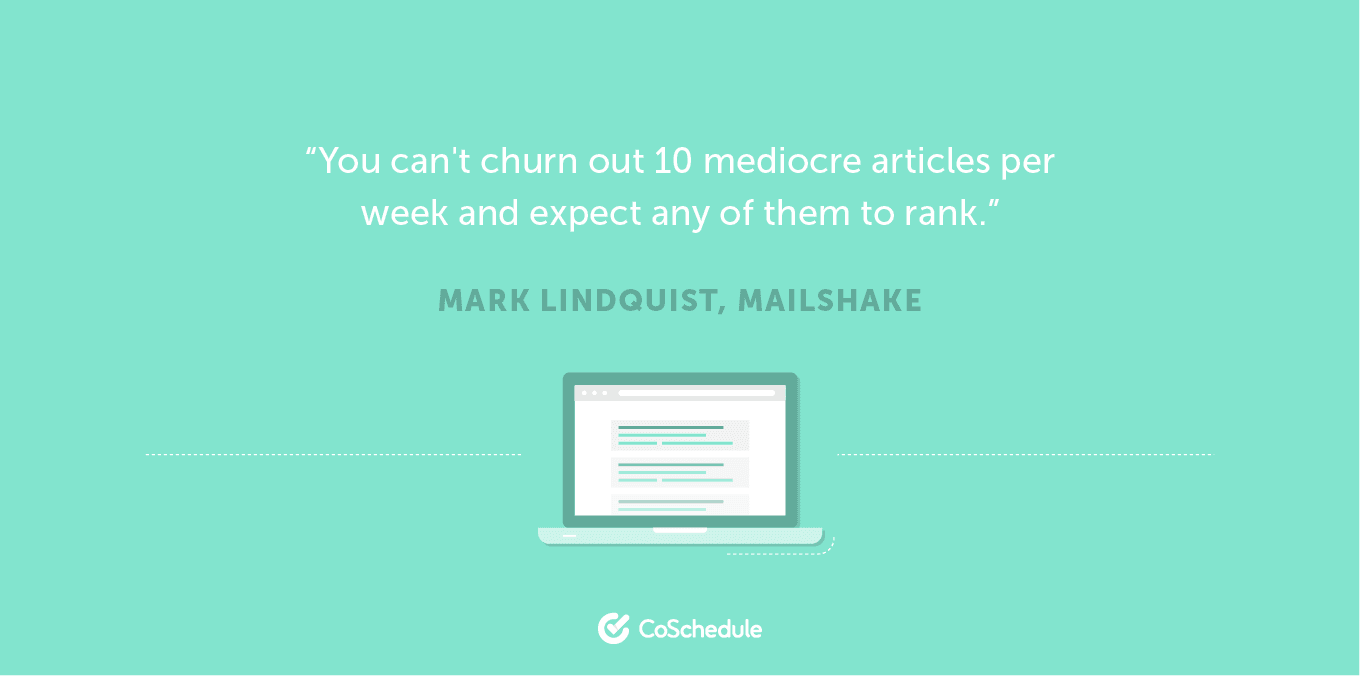 You can't churn out 10 mediocre articles per week and expect any of them to rank.