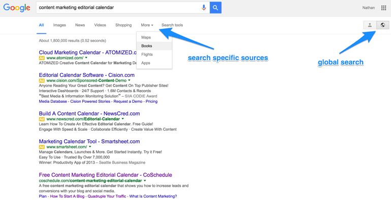 use Google's search tools for research