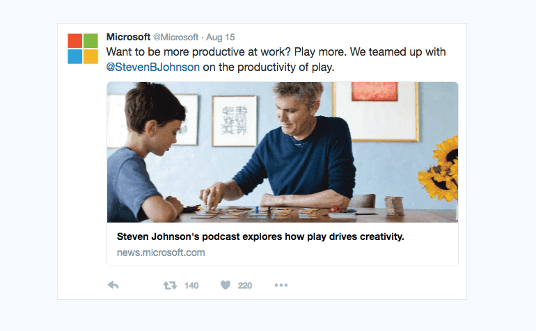 Example of a professional tweet from Microsoft