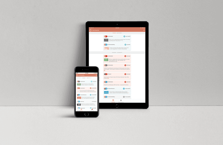CoSchedule open on phone and tablet