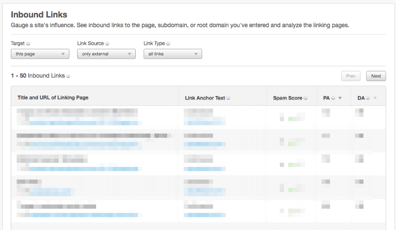 Finding inbound links in Moz