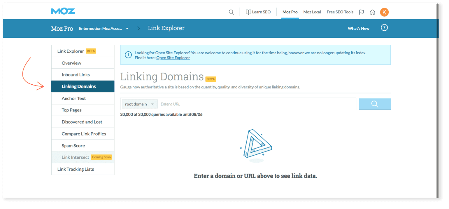 Where to find linking domains in Moz