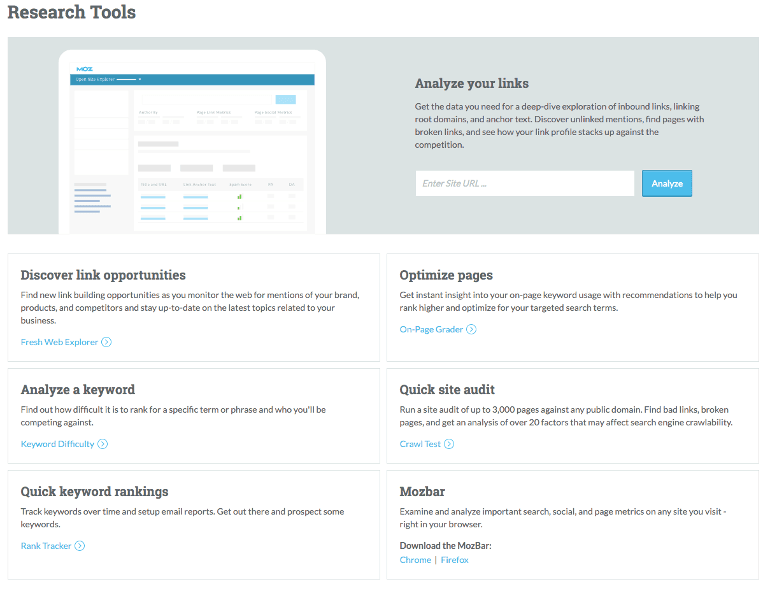 Moz Pro home page screenshot