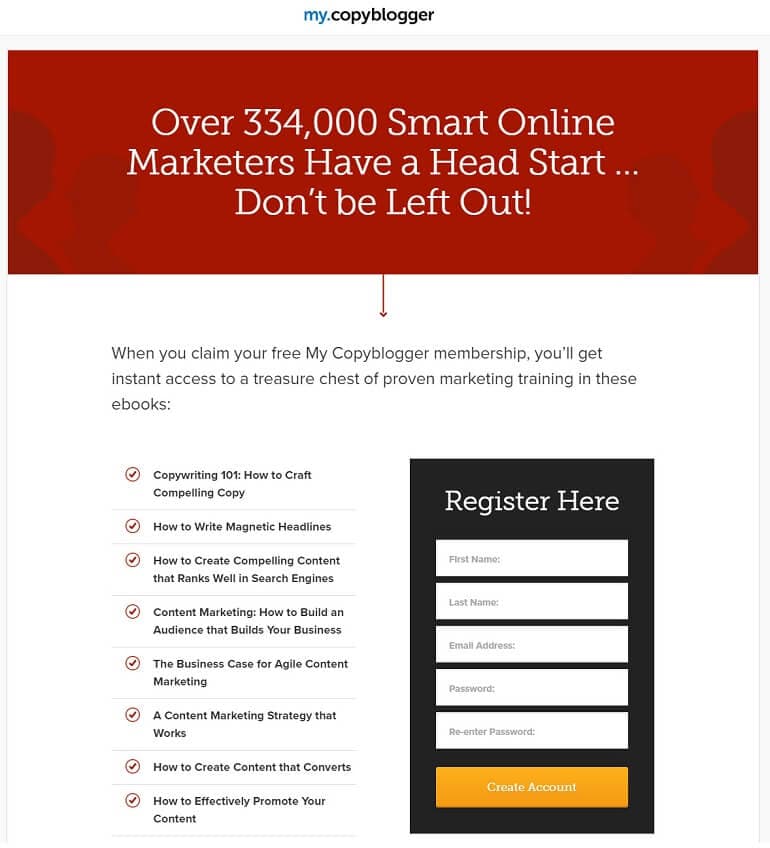 Example of a lead gen form from Copyblogger