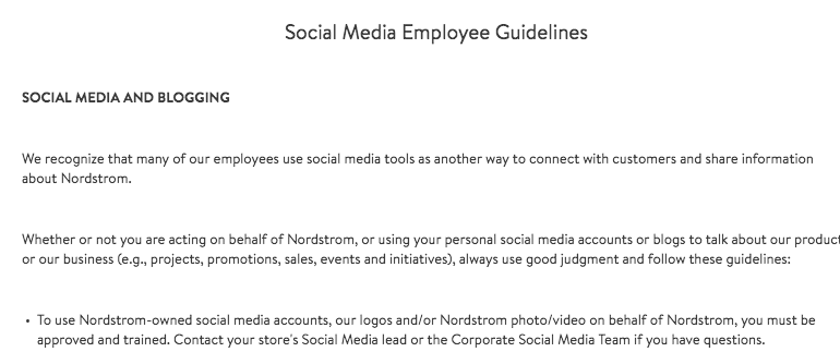 Nordstrom's Social Media Policy