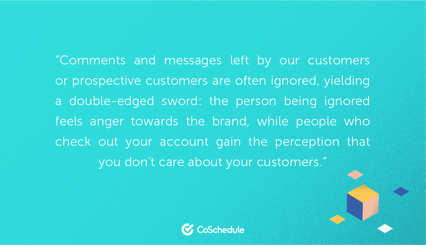 Quote about ignoring your customers on social media and what it does to reputation