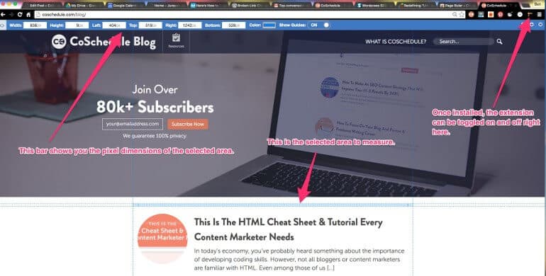Screenshot of the Page Ruler extension for Chrome