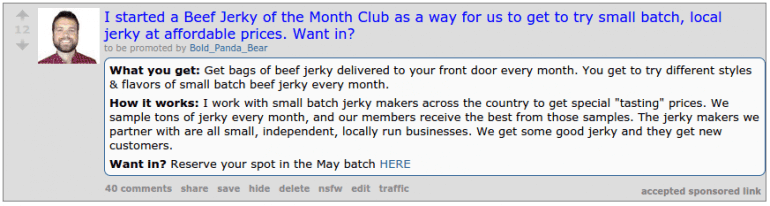 Example of a display ad on Reddit