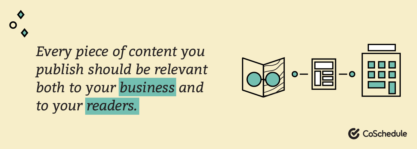 Every piece of content you publish should be relevant both to your business and to your readers.