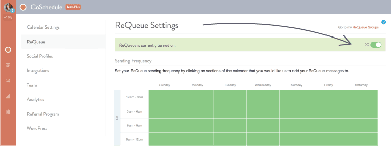 Requeue settings page