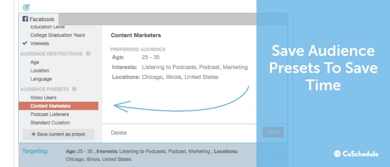 Save Audience Presets in CoSchedule