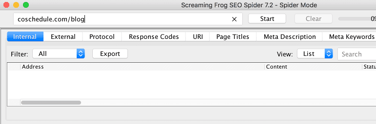 Enter a competitive URL into Screaming Frog