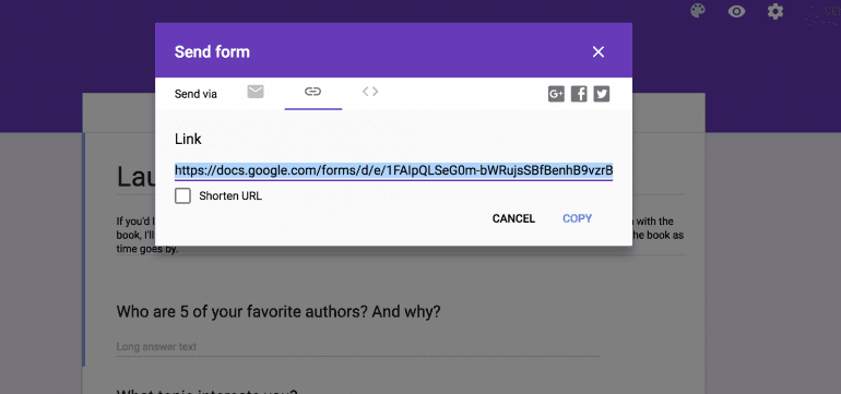 Shareable link field in Google Forms
