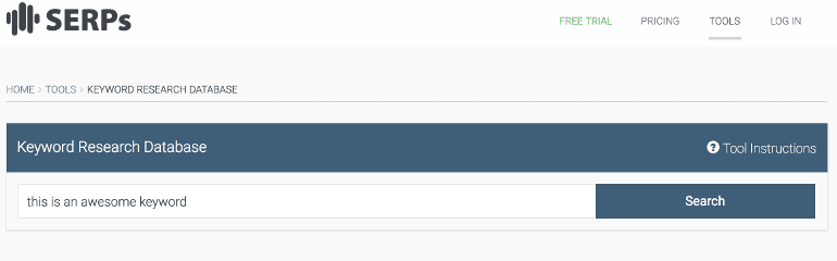 SERPS Keyword Research Database Tool