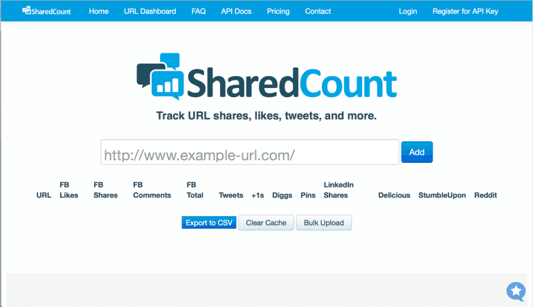 SharedCount social media stats for a content audit template
