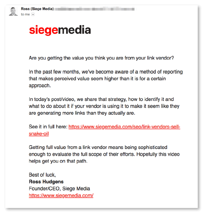 Example of skimmable email copy
