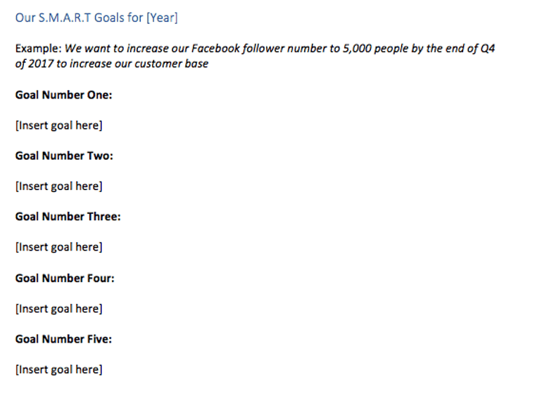Record your social media SMART goals