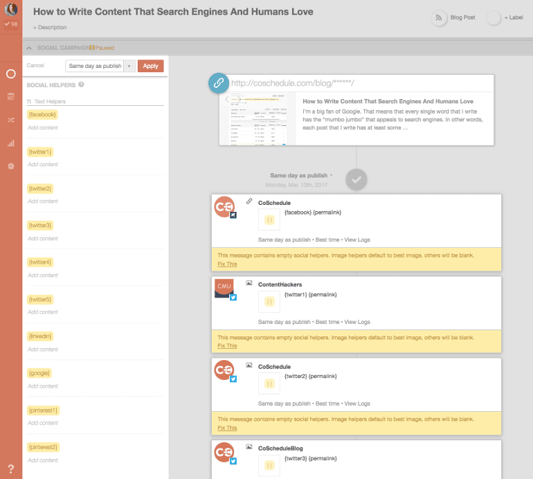 Social helpers in a social template