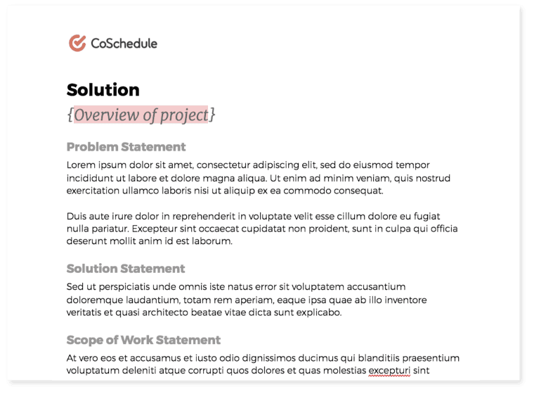 Template for the solution section of a marketing proposal
