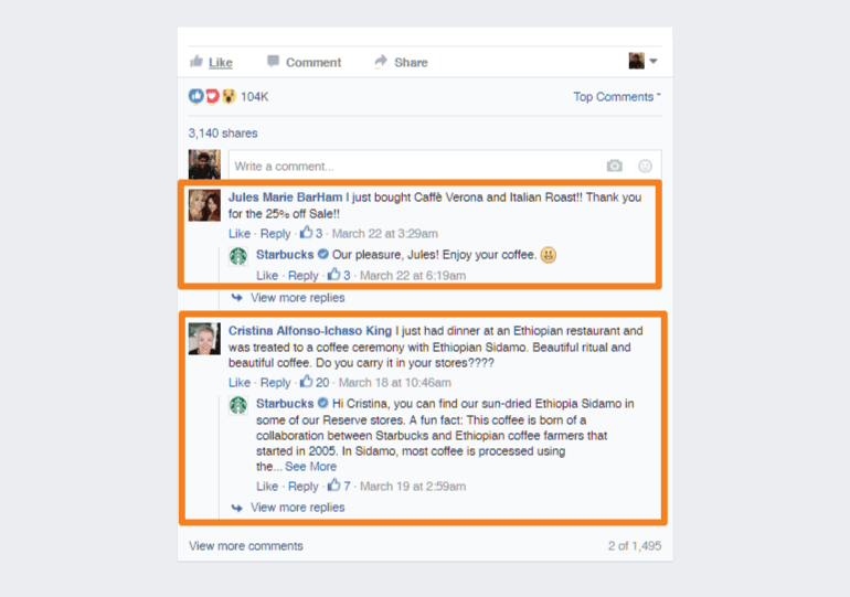 Comments on Starbucks Facebook post