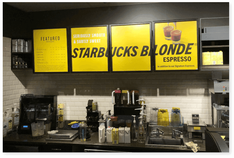 Espresso Blonde Branding inside a Starbucks.