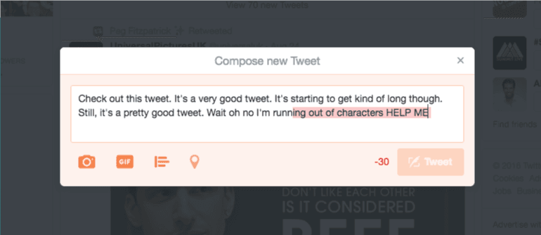 Remind to be mindful of your Twitter character limit