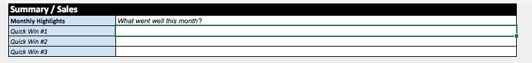 Summary / Sales Section